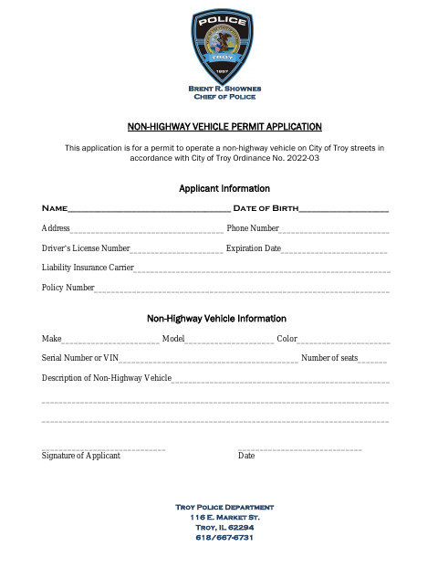 First page of the Non-Highway Vehicle Permit Application