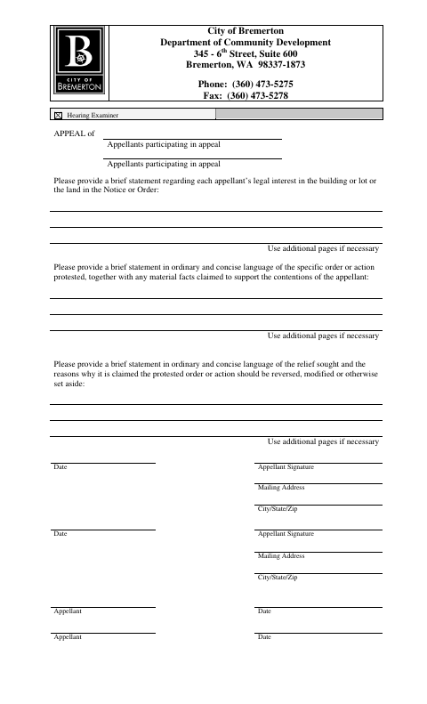 First page of the Administrative Appeal Form