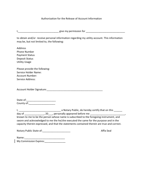 First page of the Authorization for the Release of Account Information