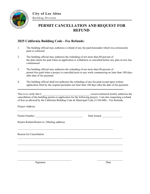 First page of the Permit Cancellation and Request for Refund
