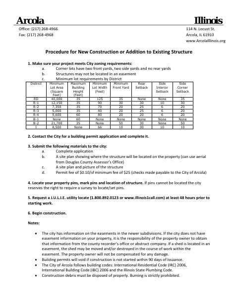 First page of the Building Permit Application