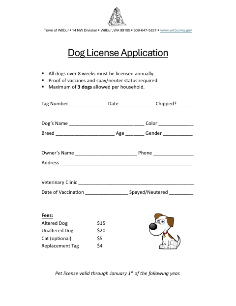 First page of the Dog License Application