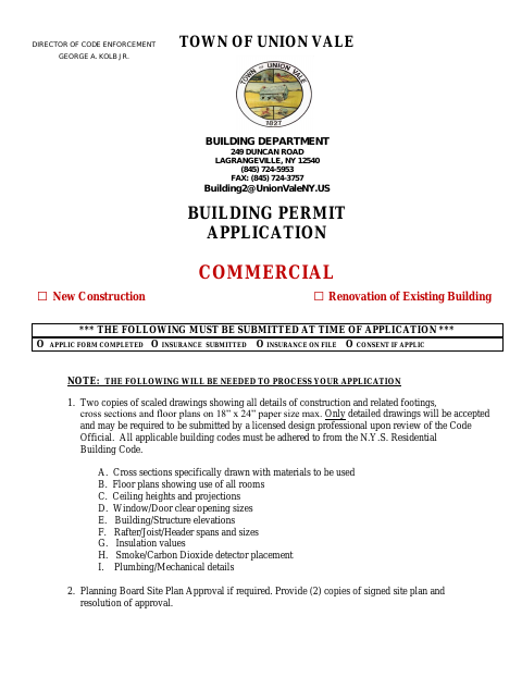 First page of the Commercial Building Permit Application