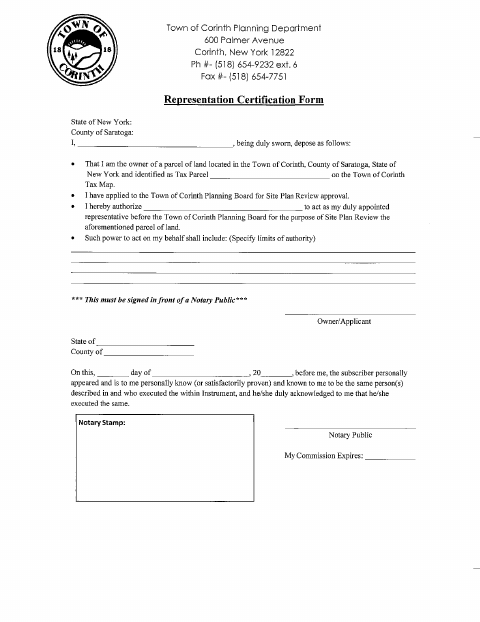 First page of the Representation Certification Form