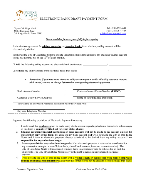 First page of the Electronic Bank Draft Payment Form