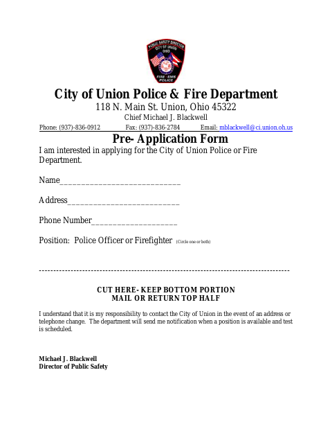 First page of the Police and Fire Pre-Application Form