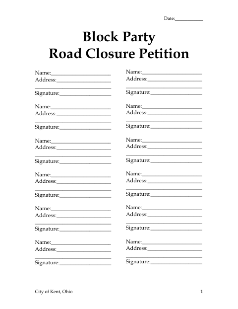 First page of the Block Party Road Closure Petition
