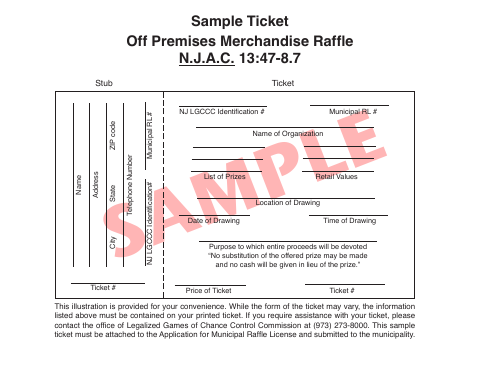 First page of the Sample Off-Premises Merchandise Raffle Ticket