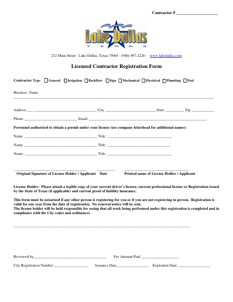 First page of the Licensed Contractor Registration Form