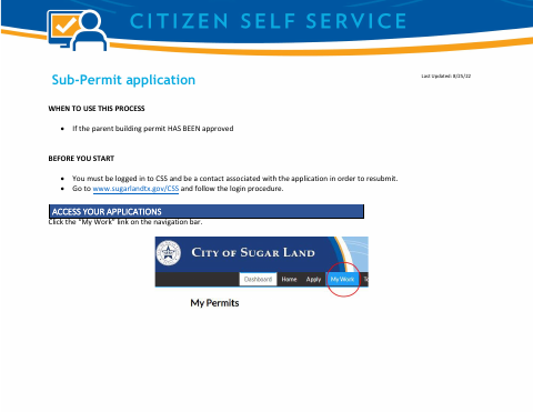 First page of the Sub-Permit Application