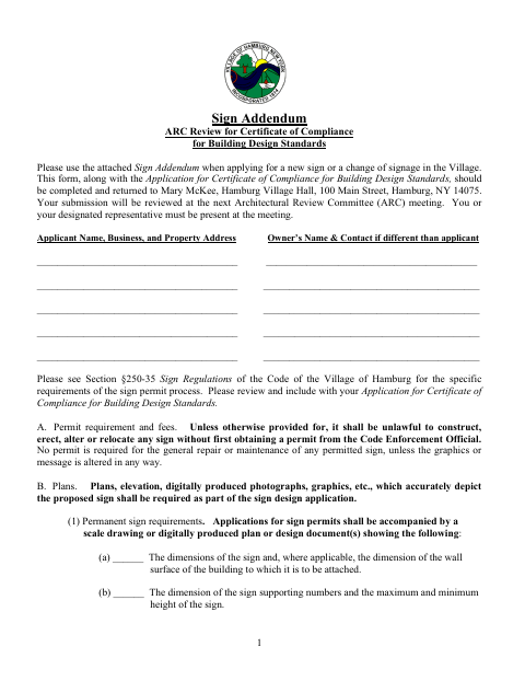 First page of the Sign Addendum ARC Review