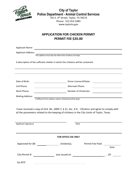 First page of the Application for Chicken Permit