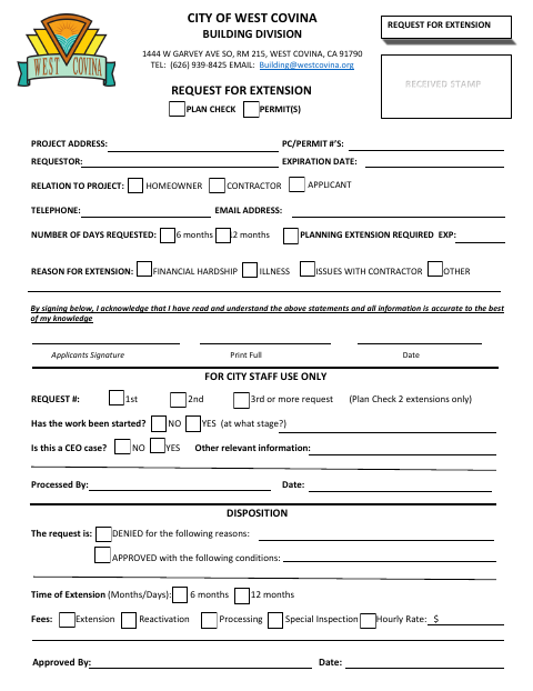 First page of the Request for Extension or Reactivation of Permits