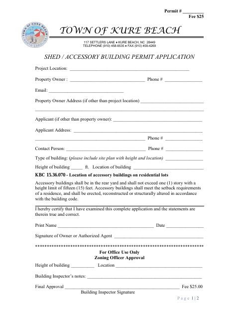 First page of the Shed / Accessory Building Permit Application