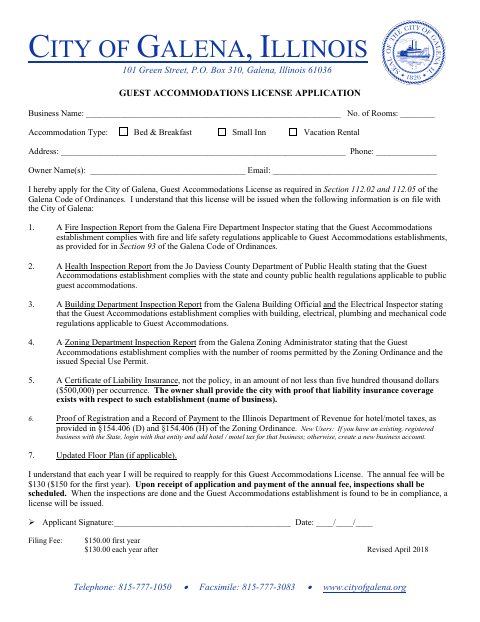 First page of the Guest Accommodations License Application