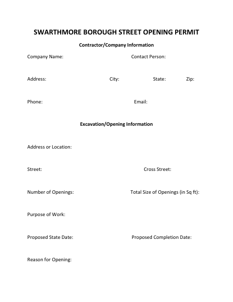 First page of the Street Opening Permit
