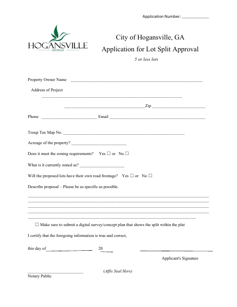 First page of the Application for Lot Split Approval