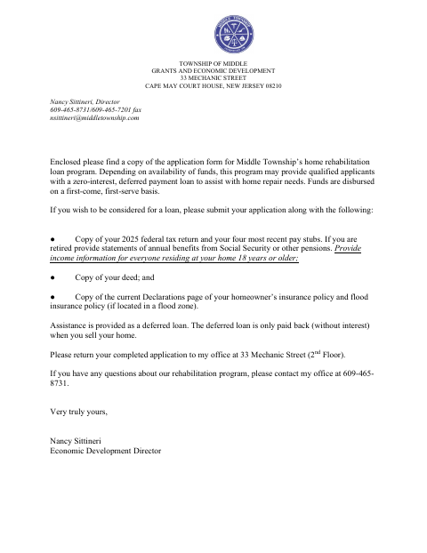 First page of the Housing Rehabilitation Application