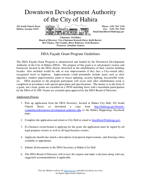 First page of the DDA Façade Grant Program Guidelines and Application