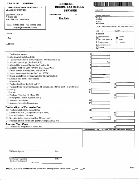 First page of the Business Income Tax Return