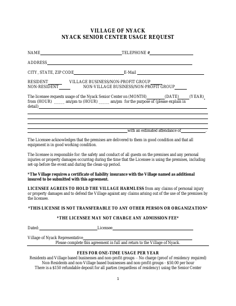 First page of the Senior Center Usage Request