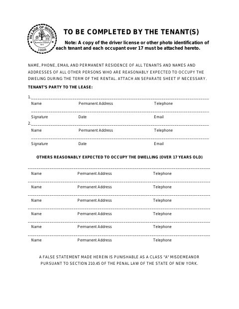 First page of the Acknowledgement and Consent Form for Tenant