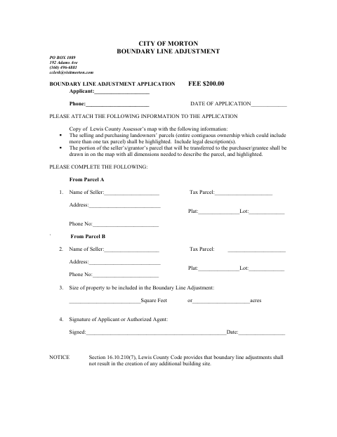 First page of the Boundary Line Adjustment Application