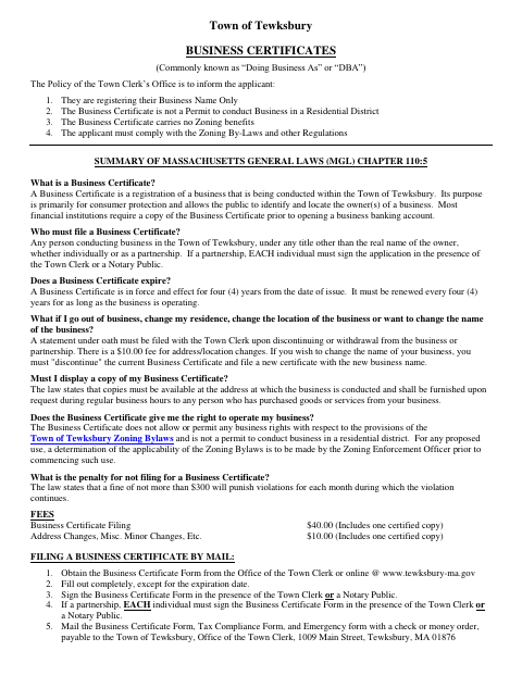 First page of the Business Certificate (DBA)