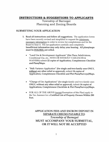 First page of the Interpretation of Zoning Ordinance or Map Application Package