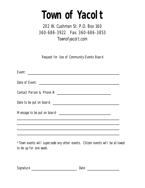 First page of the Request for Use of Community Events Board