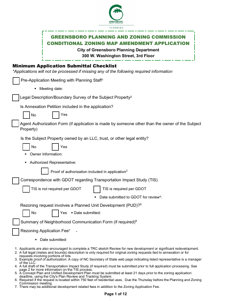 First page of the Conditional Rezoning Application