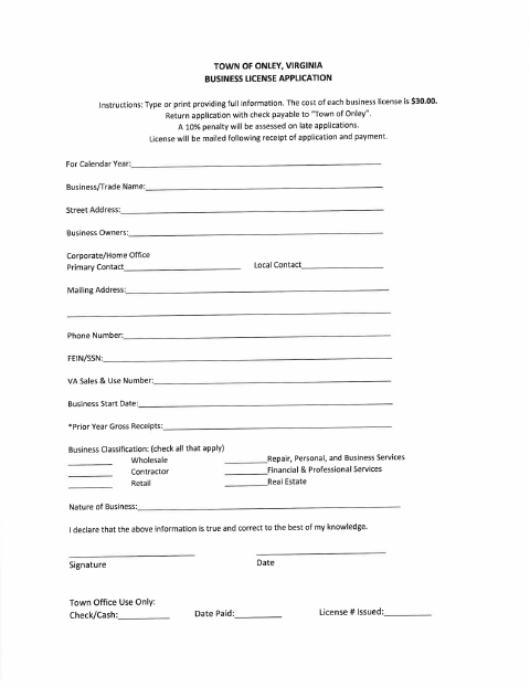 First page of the Business License (BPOL) Application