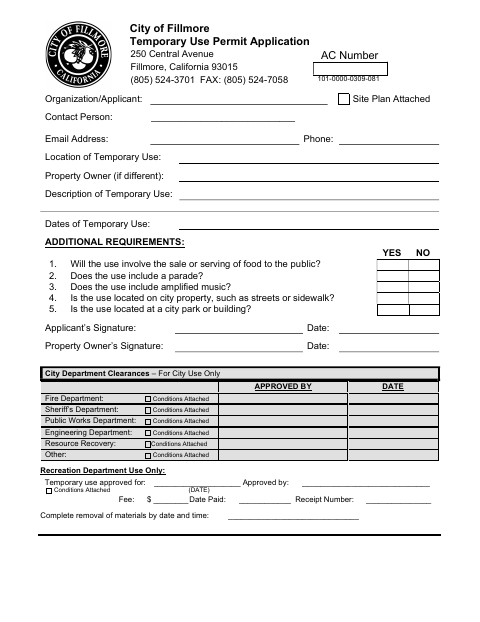 First page of the Temporary Use Permit Application