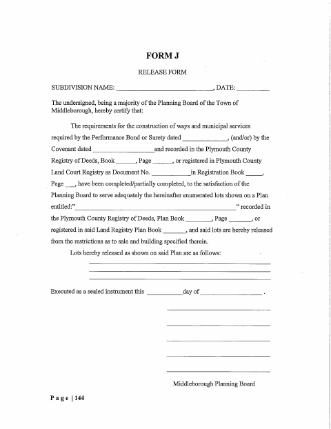 First page of the Form J Release Form