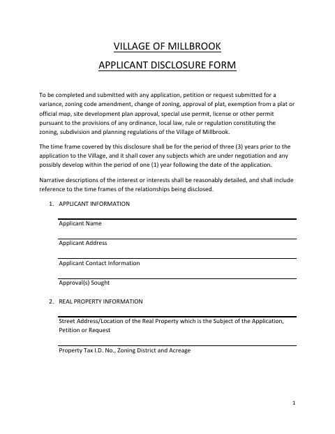 First page of the Applicant Disclosure Form