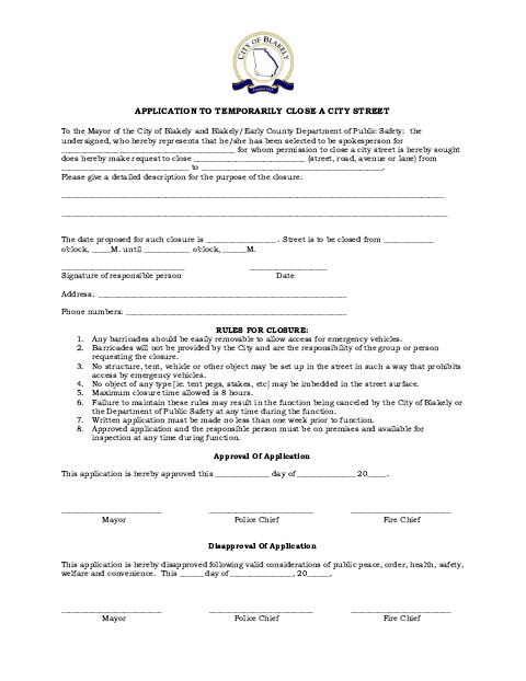 First page of the Application to Temporarily Close a City Street