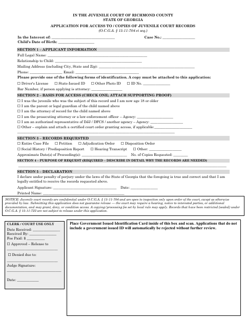 First page of the Application for Access to Copies of Juvenile Court Records