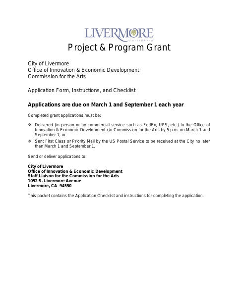 First page of the Commission for the Arts Project & Program Grant Application