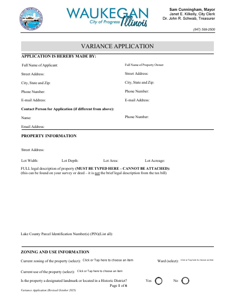First page of the Variance Application