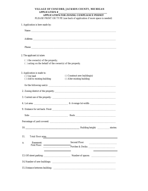 First page of the Application for Zoning Compliance Permit