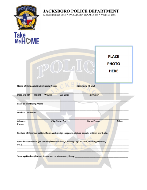 First page of the Special Needs Information Form