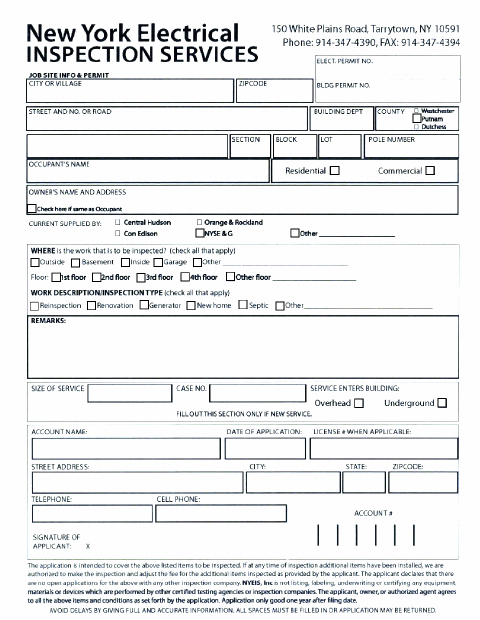 First page of the NYEIS Electrical Permit Application