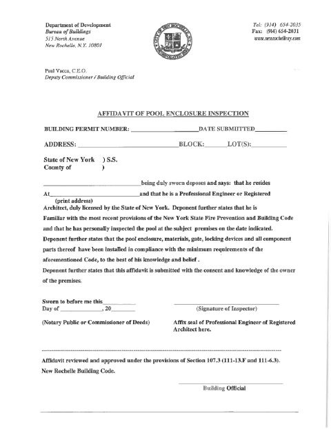 First page of the Pool Enclosure Inspection Affidavit