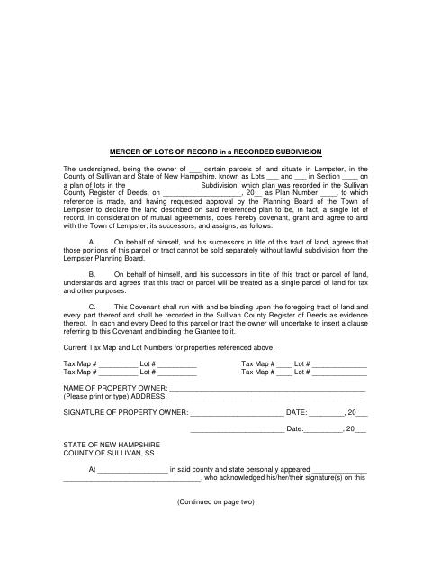 First page of the Merger of Lots of Record in a Recorded Subdivision