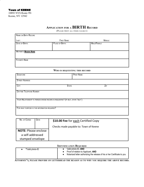 First page of the Application for Birth Record