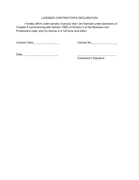 First page of the Licensed Contractor’s Declaration