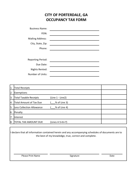 First page of the Hotel/Motel Occupancy Tax Form