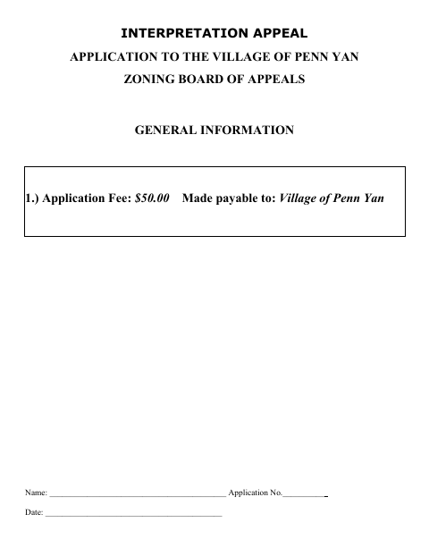 First page of the Zoning Interpretation Appeal Application
