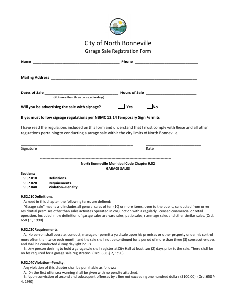 First page of the Garage Sale Registration Form