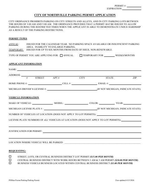 First page of the Parking Permit Application